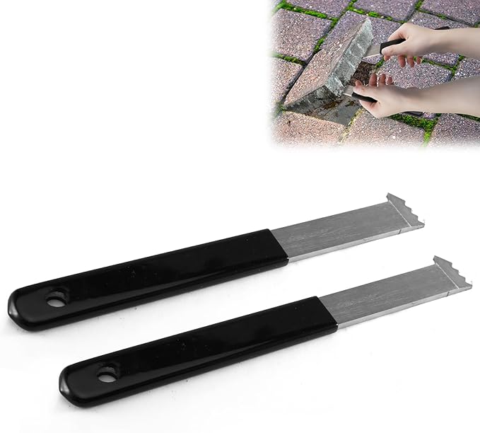 2 Pcs Paver Removal Tool Set with Double Joint Scraper, Micro-Tooth Groove & Non-Slip Rubber Handle - Perfect for Lawn,Garden,Brick,Patio, Block & Paver Replacement.