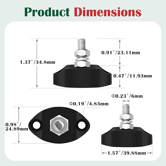 LENKRAD M6 Single Stud Bus Bar Stainless 150A Power Distribution Block 12V Battery Junction Post, Black Marine Ground Post with Insulated Base, RV Automotive New Energy Buss