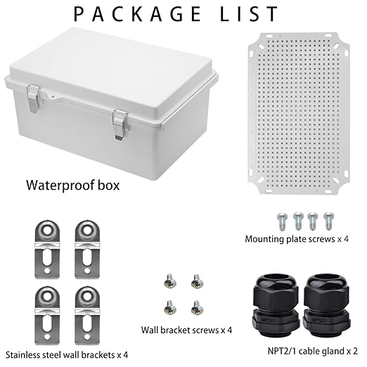 Waterproof Electrical Box, IP67 Junction Box Stainless Steel Latch Hinged Grey Cover Project Enclosure with Wall Bracket 11.8" x 7.87" x 5"