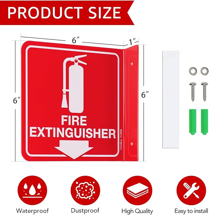 GicnKeuz Fire Extinguisher Sign, 6" x 6" Fire Extinguisher Projecting Sign with Down Arrow, Two-Sided Acrylic L-Signs, Including Screws, Easy to Install, Home Office/Business Use (8 Pack)