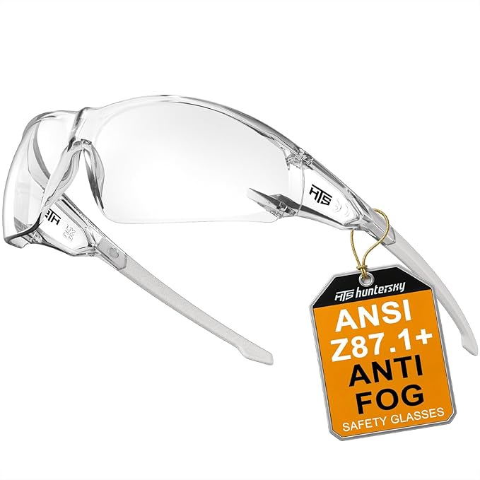 HTS HUNTERSKY ANSI Z87.1 Anti-Fog Clear Safety Glasses Pickleball Youth Baseball Lab Chemistry Goggles Scratch Resistant