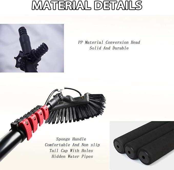 Water Fed Telescopic Brush, Photovoltaic Panel Cleaning Tool Water-Through Brush, Water Fed Brush Kit with Squeegee, Outdoor Solar Panel Cleaning System Pole 29cm-5.4m/18ft