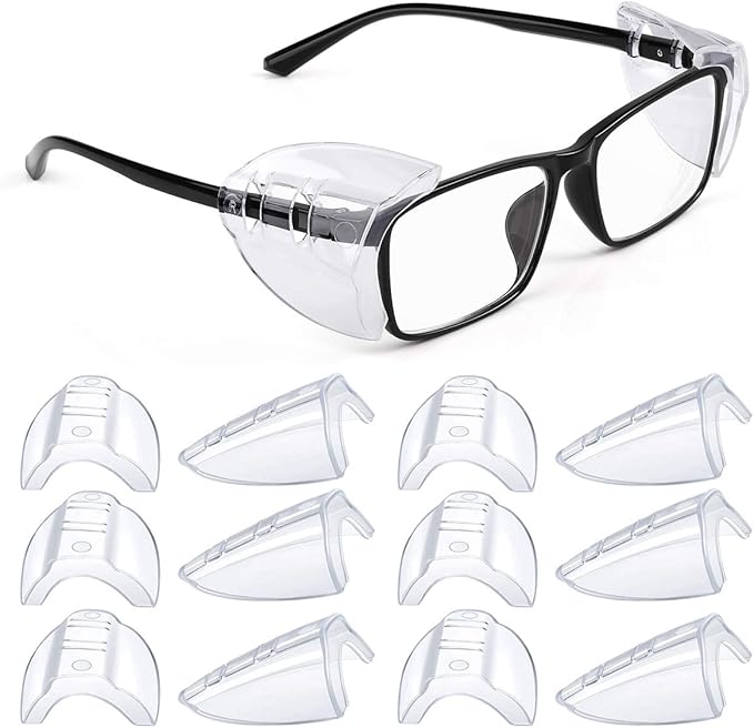 MELASA Safety Glasses Side Shields for Prescription Glasses, Slip on Clear Eye Glasses, Fits Small to Large Eyeglasses