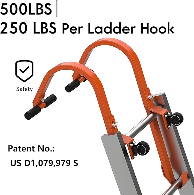 2 Pack Heavy Duty Roof Ladder Hook with Wheel,Extension Ladder Stabilizer for Roof with Rubber Grip T-Bar for Damage Prevention, Fast and Easy Setup to Access Steep Roofs