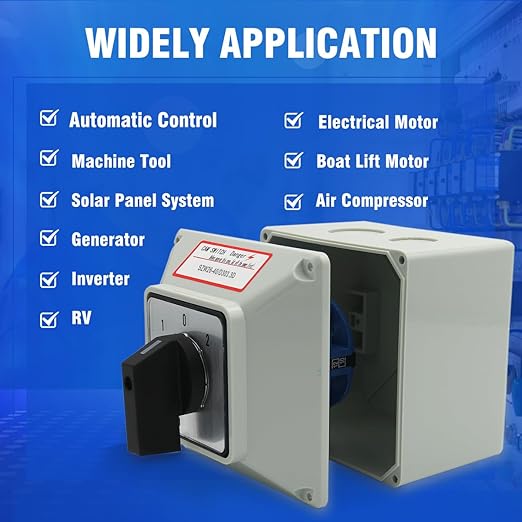 40A Rotary Changeover Switch With Exterior Box, 3 Position 3 Phase 12 Terminals, Universal Selector With AWG 12-10 Yellow Terminals, Cam Box IP65 40/D303.3D