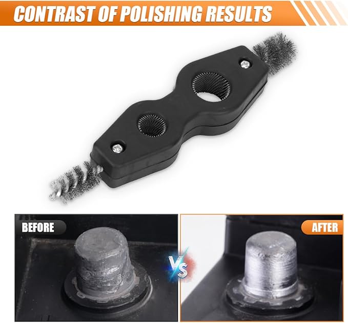 4-in-1 Car Battery Terminal Cleaning Brush- 1/2" & 3/4" Inner & Outer Thread Copper Tubing Pipes Brush- Rustproof Machine Parts Cleaner Tool for Plumbing Installation Soldering Brazing (Black)