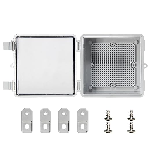 Electrical Junction Box Waterproof Electrical Box Outdoor with Mounting Plate, Plastic Snap Latch Hinged Dustproof and Suitable for Indoor and Outdoor Wiring Projects Clear 5.9"x5.9"x3.5"