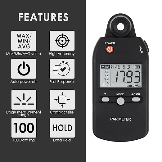 Quantum PAR Meter Full-Spectrum High Precision PPFD Tester for Photosynthetic Activity of Indoor and Outdoor Plants 400-700nm Light Lux Tester