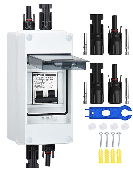 DIHOOL 30 Amp Solar Disconnect Switch, Miniature Circuit Breaker with din Rail Enclosure Outdoor Box for Solar Panels