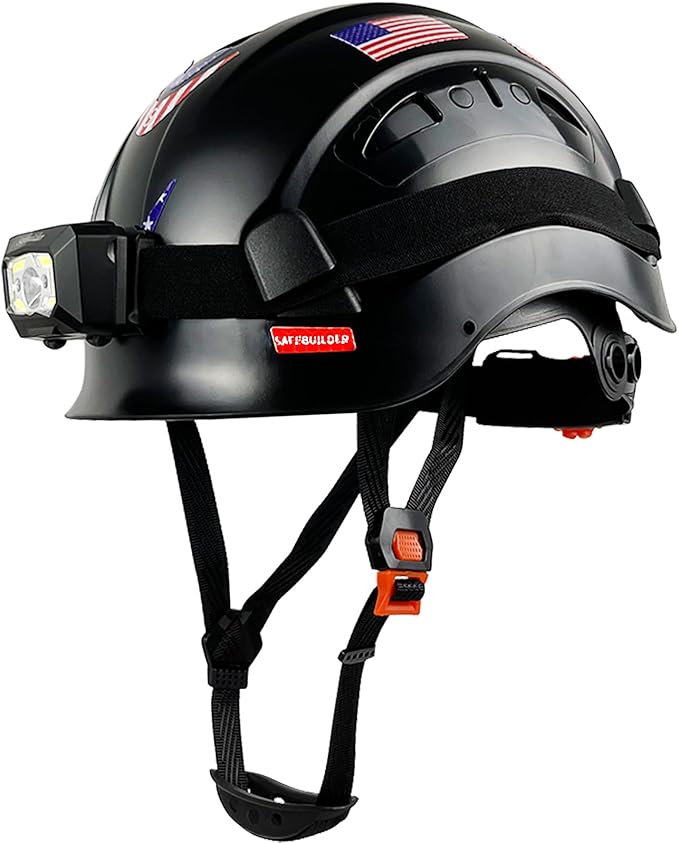 Construction Safety Helmet with Headlight Hard Hat Headlamp Adjustable Ventilation Hardhats Work Head Protection Certified ANSI/ISEA Z89.1