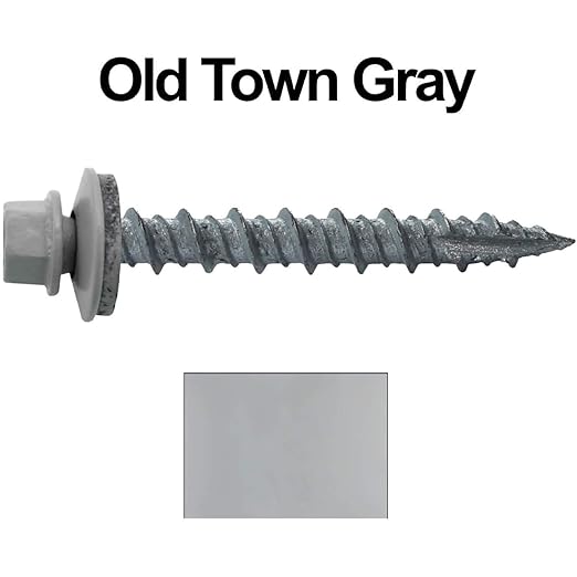 Metal Roofing Screws: (250) 10 x 1-1/2"Old Town Gray Hex Head Sheet Metal Roof Screw. Self Starting Metal to Wood siding Screws. EPDM Washer. Colored Head