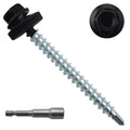 200pcs #10 x 2 Black Hex Head Self-Drilling Metal Roofing Screws, EPDM Washer, Colored Head, Wood Screws, Sheet Metal Roof Screw with Hex Driver Bit (Black, 2 in)