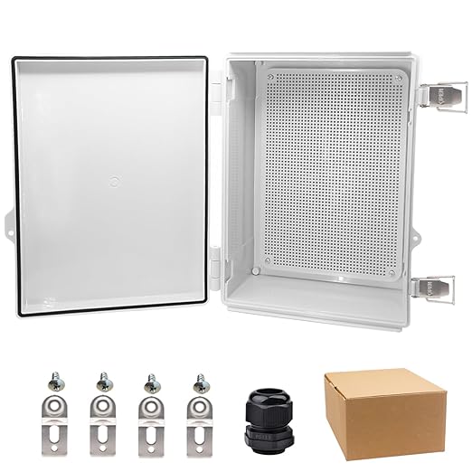 Waterproof Electrical Box, IP67 Junction Box Stainless Steel Latch Hinged Grey Cover Project Enclosure with Wall Bracket 14.6" x 10.6" x 5.9"