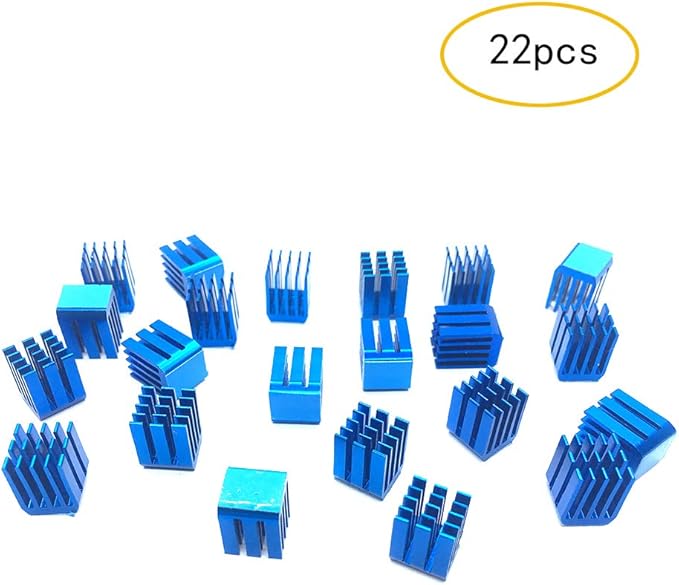 3D Printer Heatsink Kit + Thermal Conductive Adhesive Tape, Cooler Heat Sink Cooling TMC2130 TMC2100 A4988 DRV8825 TMC2208 Stepper Motor Driver Module (22pcs)