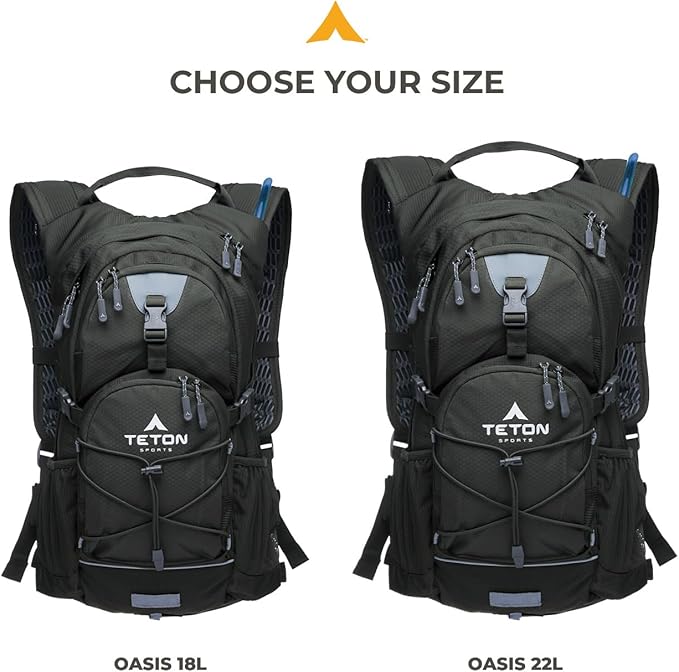 Teton Oasis/Trailrunner Hydration Backpack – Lightweight Water Pack with 2L/3L Bladder for Hiking, Running, Cycling, Biking – 2L/18L/22L Sizes – Sewn-in Rain Cover – Fits Men and Women