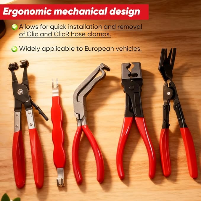 5-Piece Automotive Electrical Disconnect Pliers Kit, High-Carbon Steel 60° Angled Connector Separator, Hose Clamp Pliers, Trim Clip Removal Tools, Plug Release & Wire Terminal Remover for Auto Repair