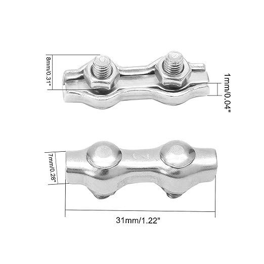 20 Pcs M2 Stainless Steel Duplex Wire Rope Clips, Duplex Double Bolt Cable Clamp for 1/16 Inch Diameter Wire Cable
