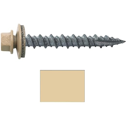 Metal ROOFING SCREWS: (250) 10 x 1-1/2" Tan Hex Head Sheet Metal Roof Screw. Self starting metal to wood siding screws. EPDM washer. Colored head