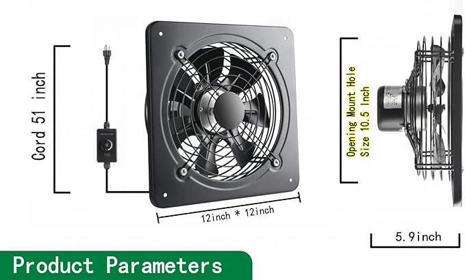 12 Inch Wall Window Exhaust Fan Wall Mounted Ventilation 720 CFM Basement Extractor Fan Industrial Fan for Home Garage Office Commercial Use (12 Inch+Speed Control)