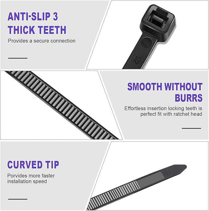 1200pcs Black Cable Zip Ties 16 Inch, Heavy Duty Plastic Wire Ties with 100lb Tensile Strength, Self-Locking Black Nylon Tie Wraps for Indoor and Outdoor