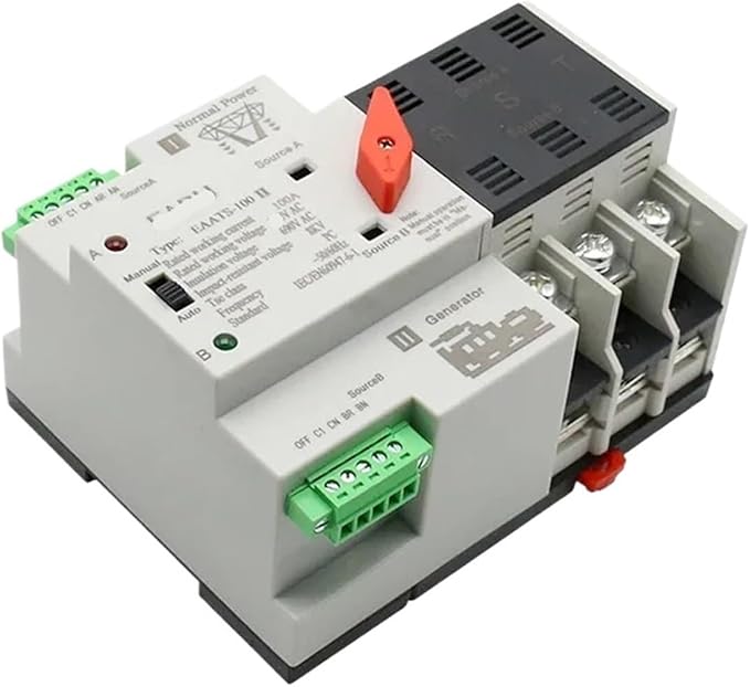2/3/4P 100A 110V/220V Mini ATS Automatic Transfer Switch Electrical Selector Switch Dual Power Switch PV Solar DIN Rail(3P,220V)