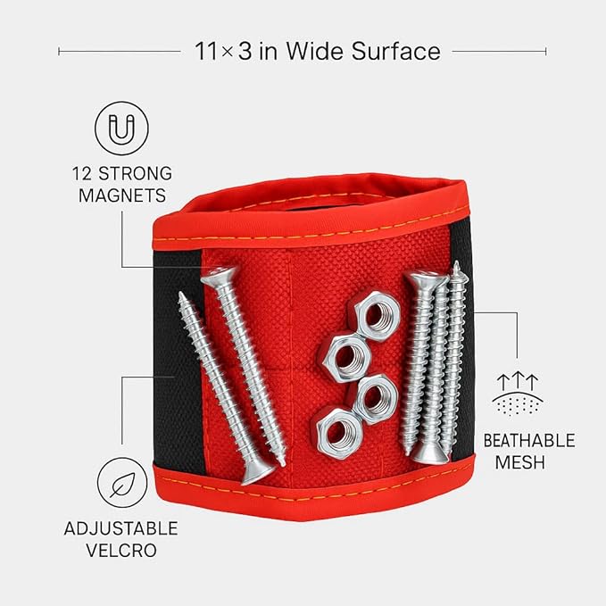 Magnetic Wristband Gift for Men & Women – 11×3 in Panel, 12 Strong Magnets, Adjustable, Breathable – Stocking Stuffer, White Elephant, DIY Christmas Gift
