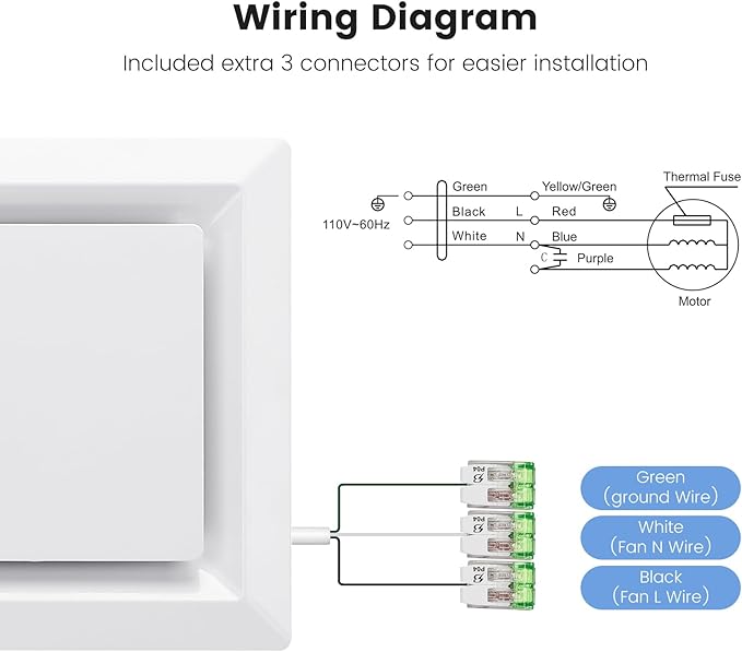 Bathroom Exhaust Fan for Ceiling Mount, Household Bath Vent Ventilation Fans with 1.0 Sones Quiet Operation, 110 CFM with 4" Duct Collar, 26W Low Consumption (housing size 9.2"x9.2")
