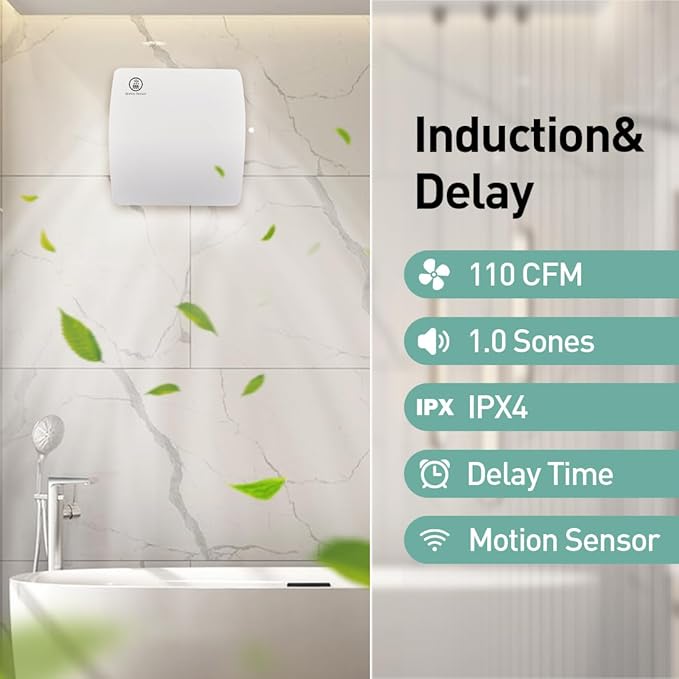 5.9 Inch Bathroom Exhaust Automatic Fan Low Noise Window Wall Mount Vent Fan with Motion Sensor for Bathroom Kitchen Garage