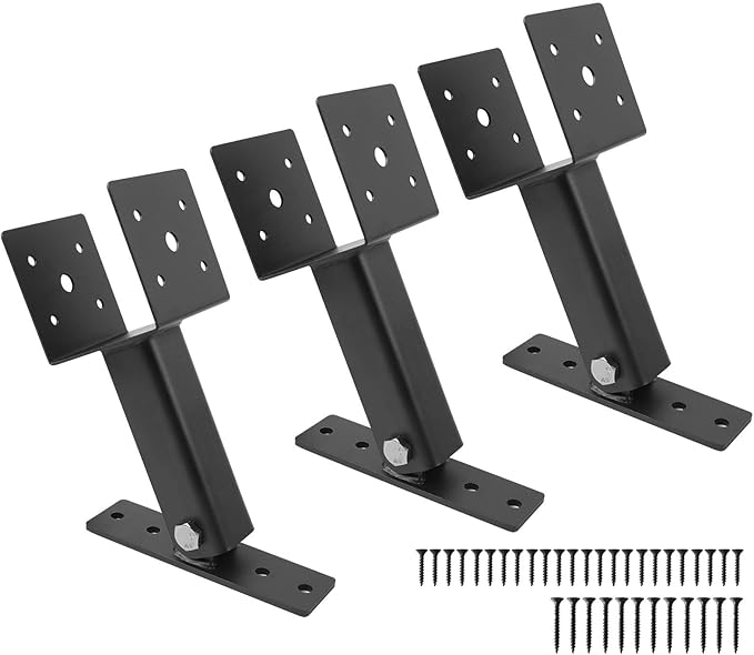 3-Pack Heavy Duty Pergola Brackets, 90 Degree Adjustable Saddle Roof Riser Beam Brackets for Wood Patio Gazebo, Fit 4x4 and 4x6 Wood Beam