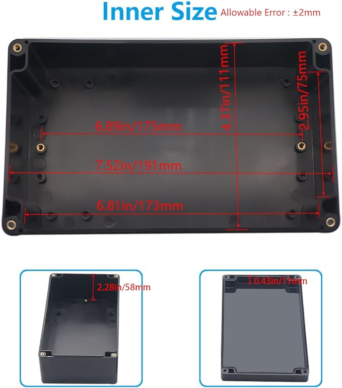 Project Box ABS Black Electrical Boxes IP67 Outdoor Waterproof box Electronic Junction Box Power Enclosure with Cable Glands for DIY Project 7.9 x 4.7 x 3 inch (200x120x75mm)