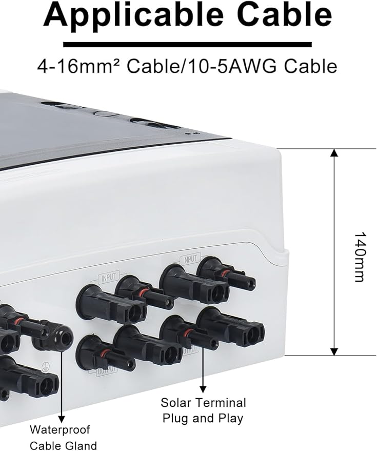 DIHOOL Solar Disconnect Switch 40Amp DC Circuit Breaker with Surge Protector PV Combiner Box for Solar Panel 4 in 4 Out 1000V