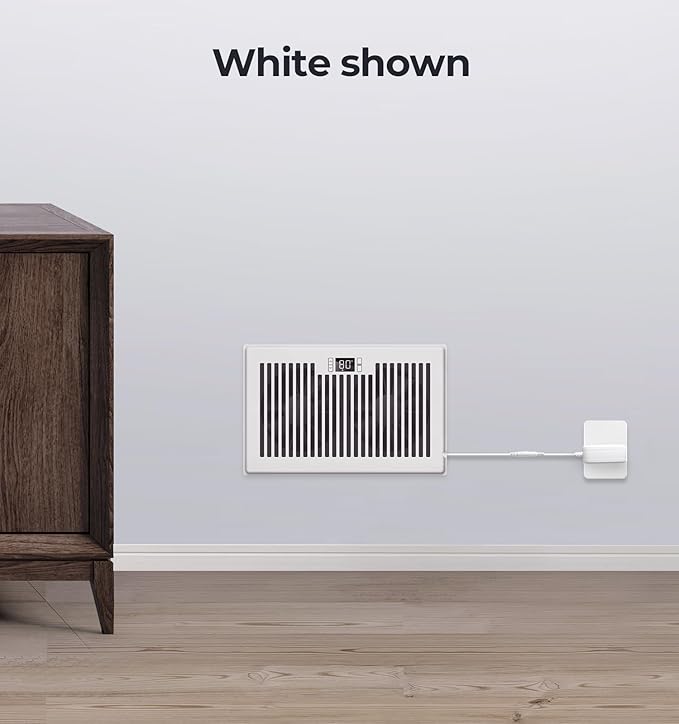 Quiet Register Booster Fan Fits 6" x 10" Register Holes, 10-Speed Smart Heating Cooling AC Vent Fan with Remote Control and Thermostat Control - White