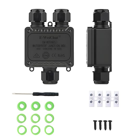 IP68 Waterproof Electrical Junction Box, 3 Port M25 Connector with 40A Terminals for Landscape/Garden/Holiday Lights (Halloween Christmas)