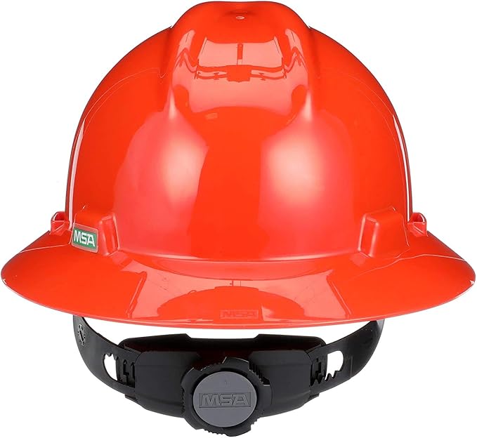 MSA V-Gard Full-Brim Hard Hat with Suspension - Polyethylene Shell, Superior Impact Protection and Self Adjusting Crown Straps - Standard Size Hard Hat