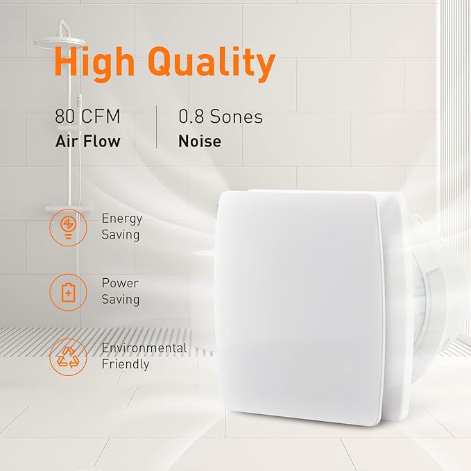 Bathroom Exhaust Fan for Wall and Super Quiet 4 In Window Exhaust Fan with O Ring White 80 CFM Bathroom Vent Fan
