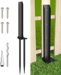 Fence Post Anchor Kit, Heavy Duty Metal Steel Fence Post Repair Kit, Fence Post Anchor Stakes Ground Spike for Repairing Tilted/Broken Wood Fence Post, Double-Tube Style, 1 Pack, Black
