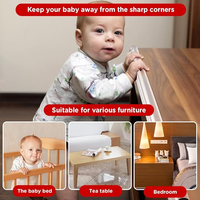 Edge Protector for Baby Proofing,Clear Edge Protector Strip,Sharp Edge Wrap Cover Tape,Self Adhesive Protective Bumper Guards for Cabinet Door,Desk,Glass Table, and Wall 13.1ft(4M) with 4 Corners