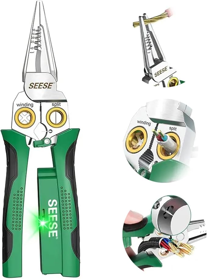 8-in-1 Wire Stripper Pliers: Compact Portable Multi-Function Electrician Tool - Wire Stripping/Wire Cutting/Wire Crimping for Circuit Repair, Outlet Installation & Professional Use