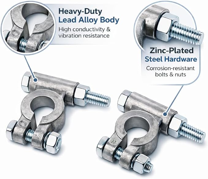 MGI SpeedWare Military Spec Heavy-Duty Battery Terminal Connectors, Top Post Positive and Negative End Pair with Insulator Covers