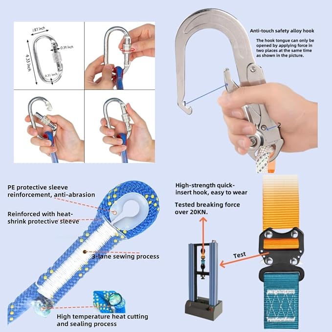 Fall Protection Harness,Safety Harness Fall Protection for Roofing/Electrical Work,Cushion bag&extra 30FT Rope