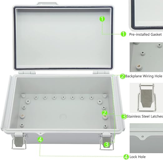 Zulkit Junction Box ABS Plastic Dustproof Waterproof IP67 Electrical Boxes Hinged Shell Outdoor Universal Project Enclosure Grey, Stainless Steel Buckles 10.2 x 6.3 x 3.9 Inch