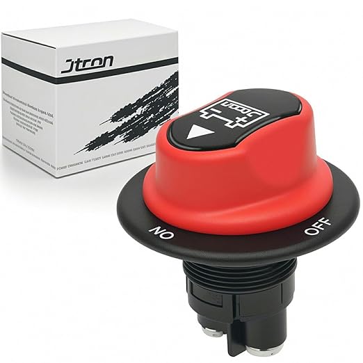 Jtron Car Battery Disconnect Switch MAX.50V DC 50A Cont 75A INT Boat Battery Switch Waterproof for Car Motorcycle Marine Boat Auto Camper RV ATV UTV Vehicles (NO-OFF/50A)