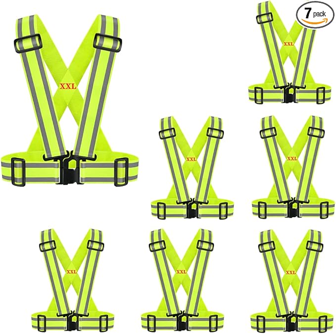 High Visibility Safety Vest | Reflective Running Gear for Walking,Cycling,Construction,Motorcycle|Men,Women(7PACK-XXL)