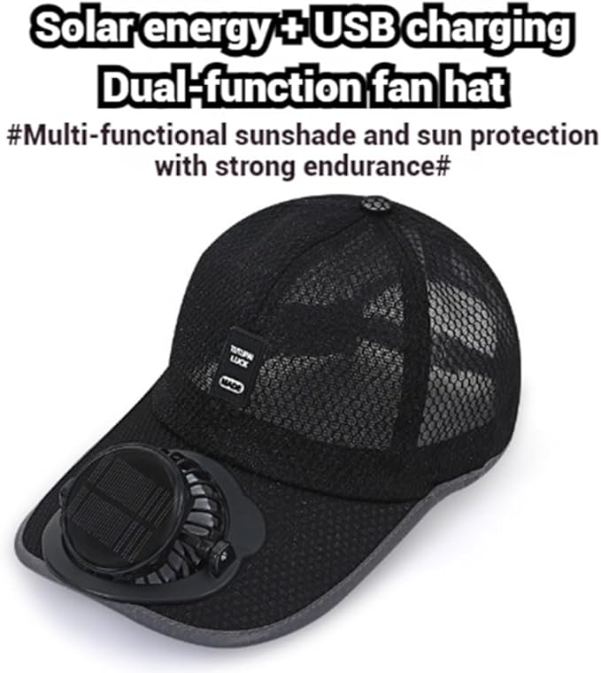 Solar Rechargeable Peaked Cap, New Breathable Solar Powered Baseball Cap with Built-in Fan for Outdoor, Heat Relief