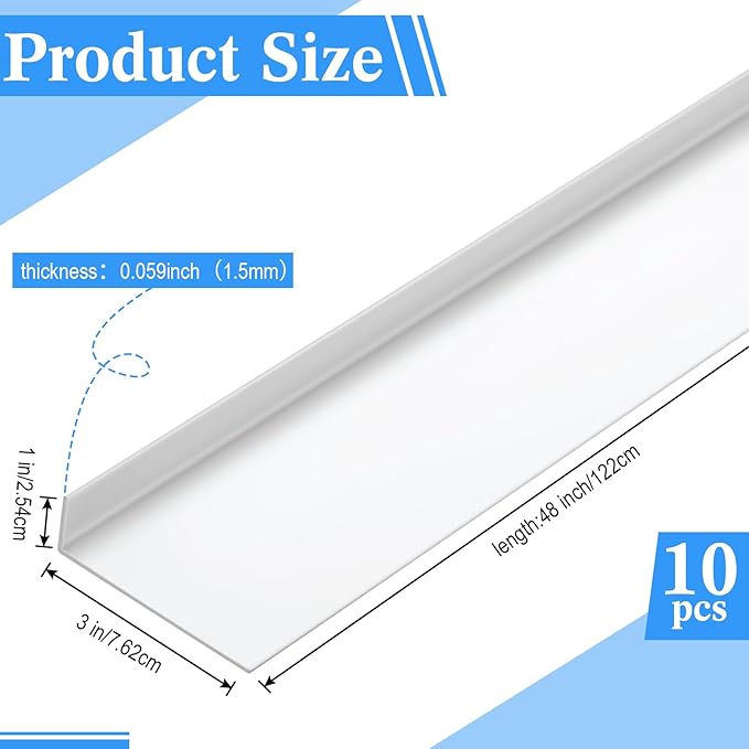 Sasylvia 10 Pcs 3 x 1 x 48 Inches Wall Corner Protector Guards, Avoid Scratching Scuffs, White Vinyl Corner Trim Molding, Ease Install & Cleaning for Door Countertop Furniture Cabinet Protection