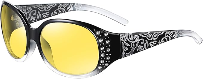 HAOLOTA Night Vision Driving Glasses Women Anti Glare Polarized, Wrap Around Nighttime Safety Glasses UV Protection