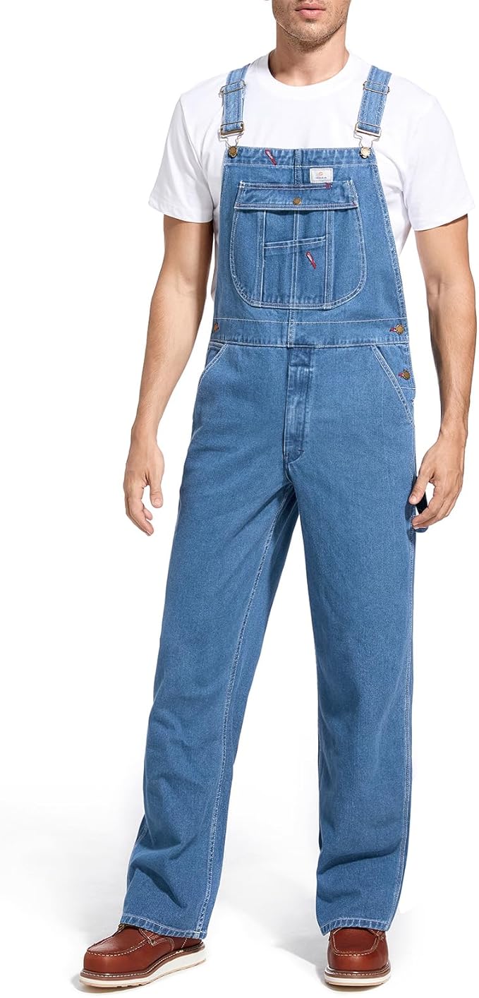 HISEA Mens Denim Bib Overalls, Men's Regular Fit Overall Flex Workwear with Adjustable Straps and Convenient Tool Pockets
