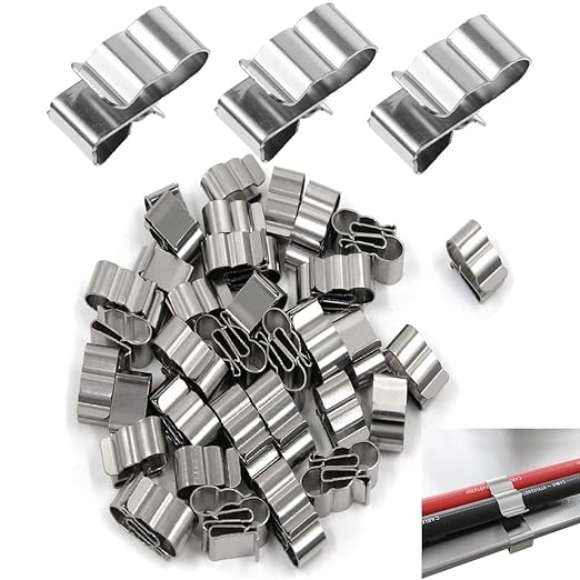 YSIL 60PCS Trailer Frame Wire Clips Stainless Steel Cable Clips 22.5mm/0.89Inch Solar Panel Double Wire Clips Clamps for PV Wiring Boat Cable