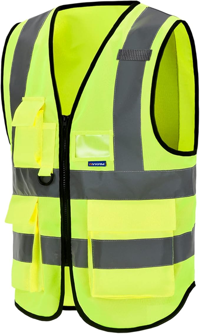 A-SAFETY Hi Reflective Safety Vest,Hi Vis Bright Neon Colors Safety Vest with 4 Reflective Strips 7 Pockets(Yellow Small)