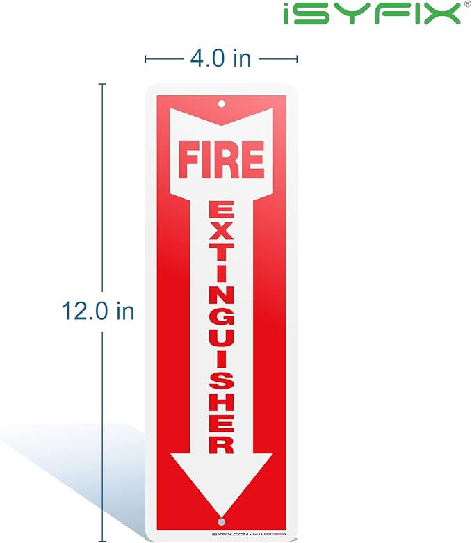 iSYFIX Fire Extinguisher Aluminum Signs – 10 Pack 4x12 Inch – Laminated for Ultimate UV and Fade Resistance, Indoor and Outdoor, for Business, Schools, Hospitals, Home